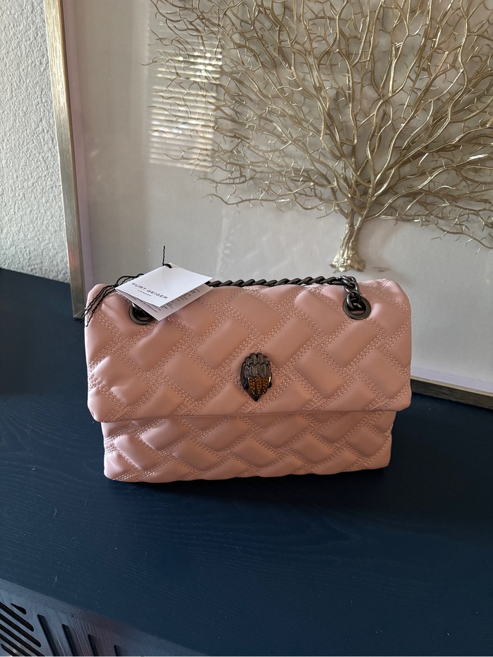 NWT Kurt Geiger Quilted Blush Leather Chain Shoulder Bag